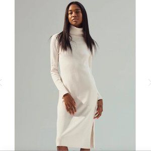Ribbed Turtleneck Dress in Natural